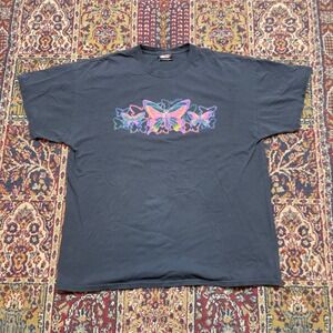 Sportex Mens XL T Shirt Graphic Butterfly Print Short Sleeve USA Made Black fade